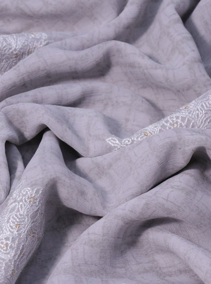 Chiffon saree grey with allover chikankari work and lace work border