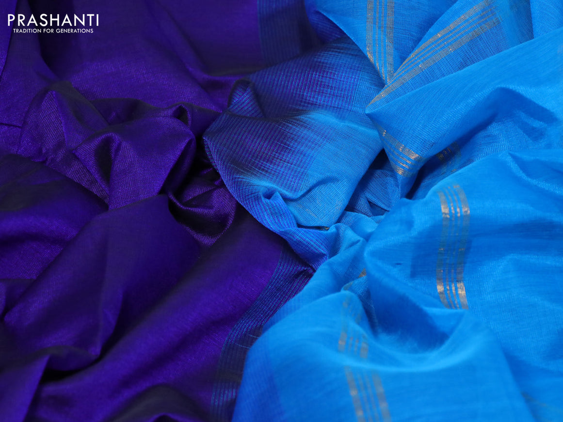 Silk cotton saree blue and cs blue with plain body and zari woven border