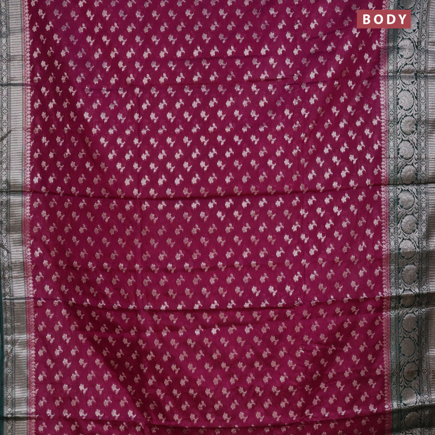 Semi banarasi silk saree purple and green with allover floral buttas and silver zari woven border