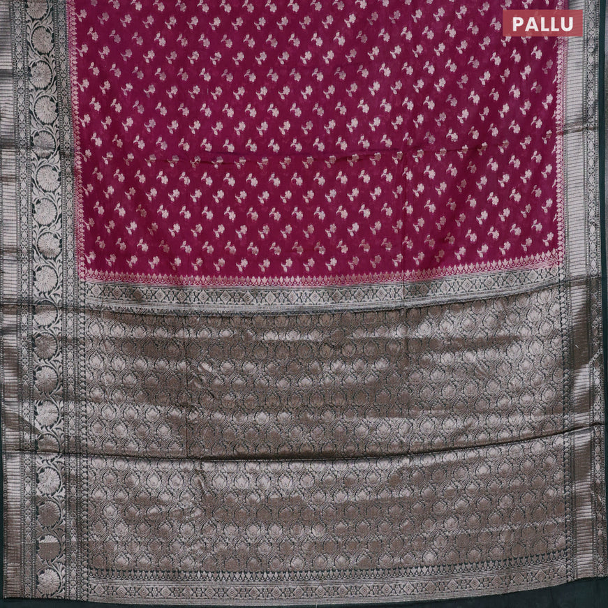 Semi banarasi silk saree purple and green with allover floral buttas and silver zari woven border