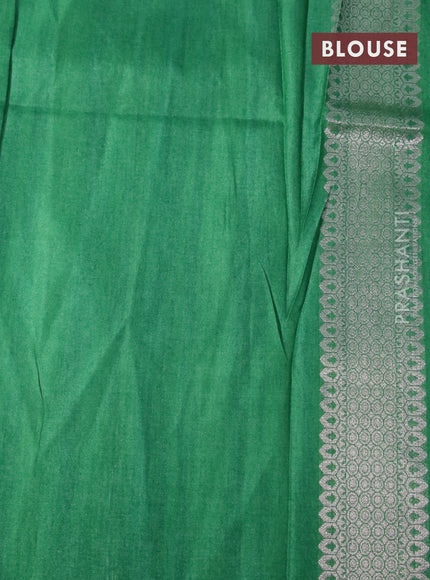 Semi tussar silk saree cream and green with plain body and long temple design ganga jamuna border