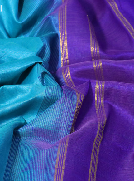 Silk cotton saree light blue and violet with plain body and annam zari woven border