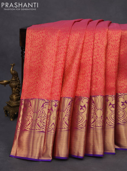 Roopam silk saree pink shade and blue with allover zari weaves and rich zari woven border