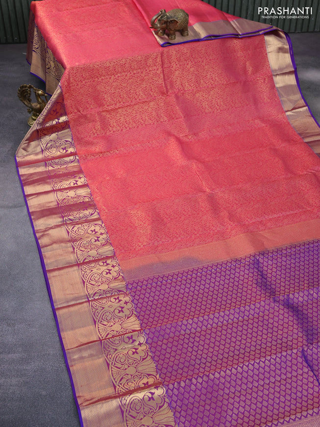 Roopam silk saree pink shade and blue with allover zari weaves and rich zari woven border