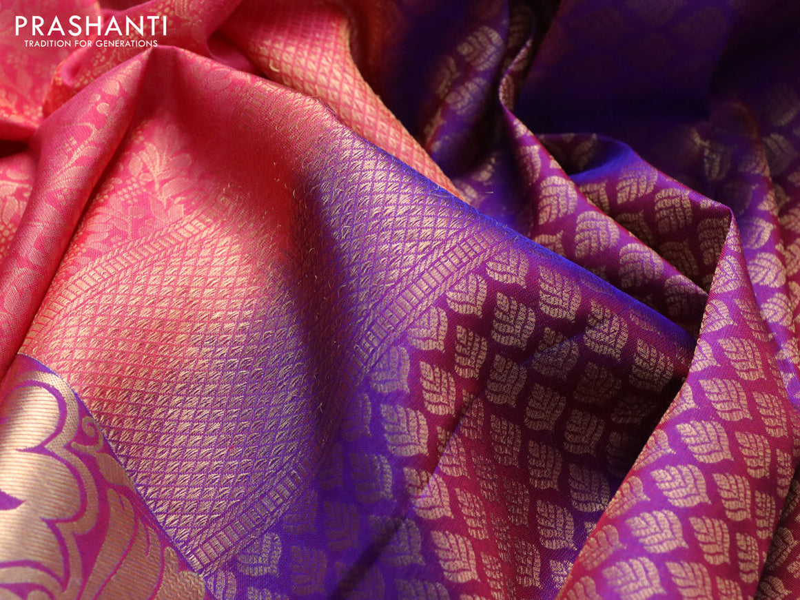 Roopam silk saree pink shade and blue with allover zari weaves and rich zari woven border