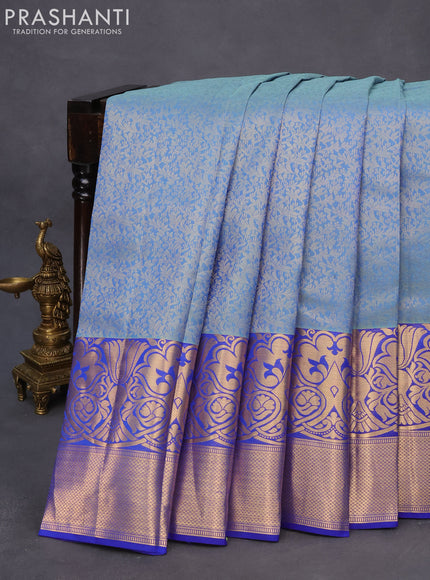 Roopam silk saree pastel blue and royal blue with allover zari weaves and rich zari woven border