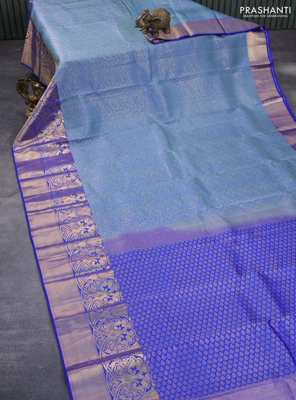 Roopam silk saree pastel blue and royal blue with allover zari weaves and rich zari woven border