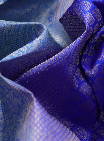 Roopam silk saree pastel blue and royal blue with allover zari weaves and rich zari woven border