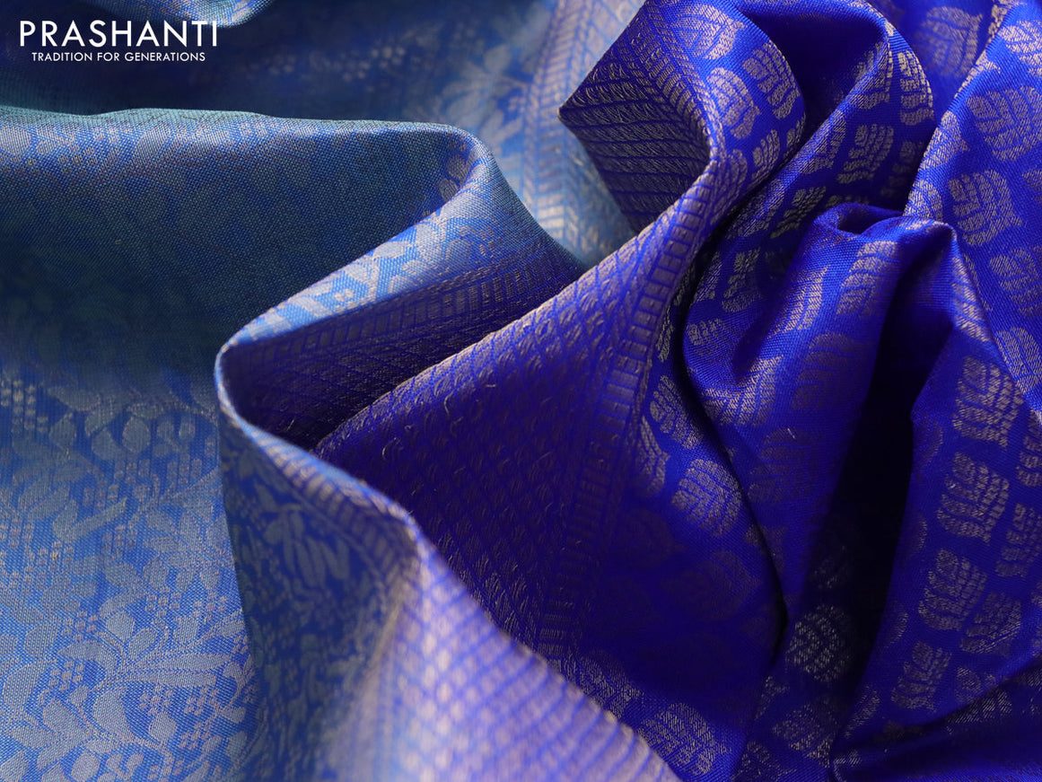 Roopam silk saree pastel blue and royal blue with allover zari weaves and rich zari woven border