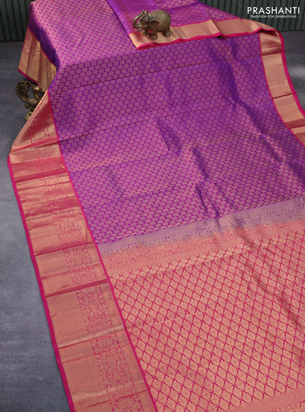 Roopam silk saree purple and pink with allover zari weaves and rich zari woven border