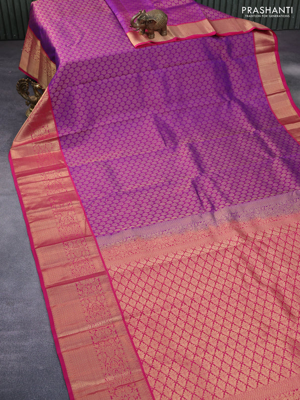 Roopam silk saree purple and pink with allover zari weaves and rich zari woven border