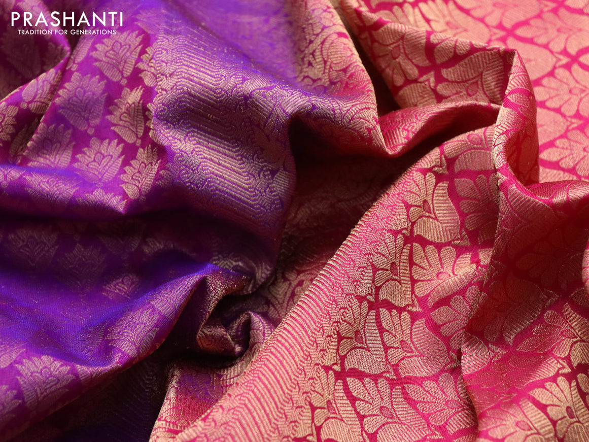 Roopam silk saree purple and pink with allover zari weaves and rich zari woven border