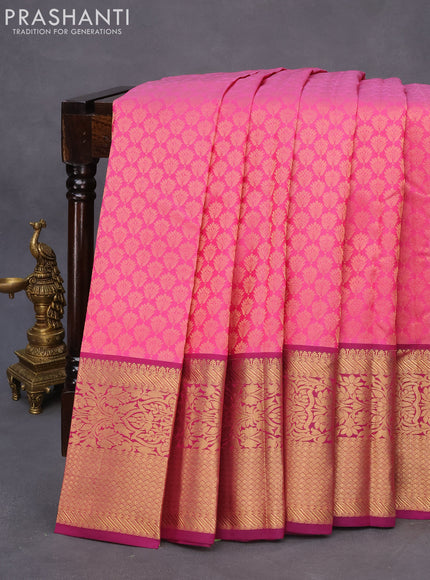 Roopam silk saree pink and purple with allover zari weaves and rich zari woven border