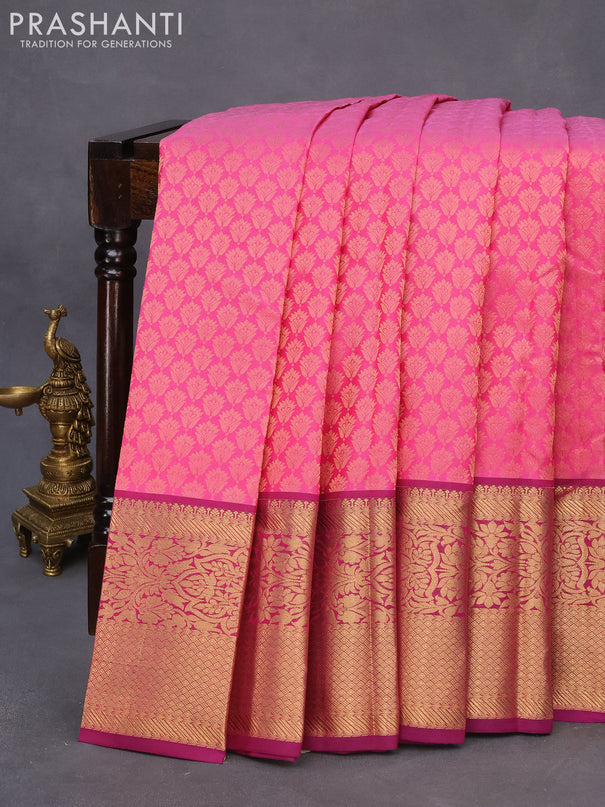 Roopam silk saree pink and purple with allover zari weaves and rich zari woven border