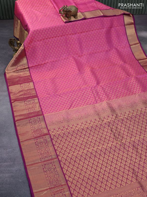 Roopam silk saree pink and purple with allover zari weaves and rich zari woven border