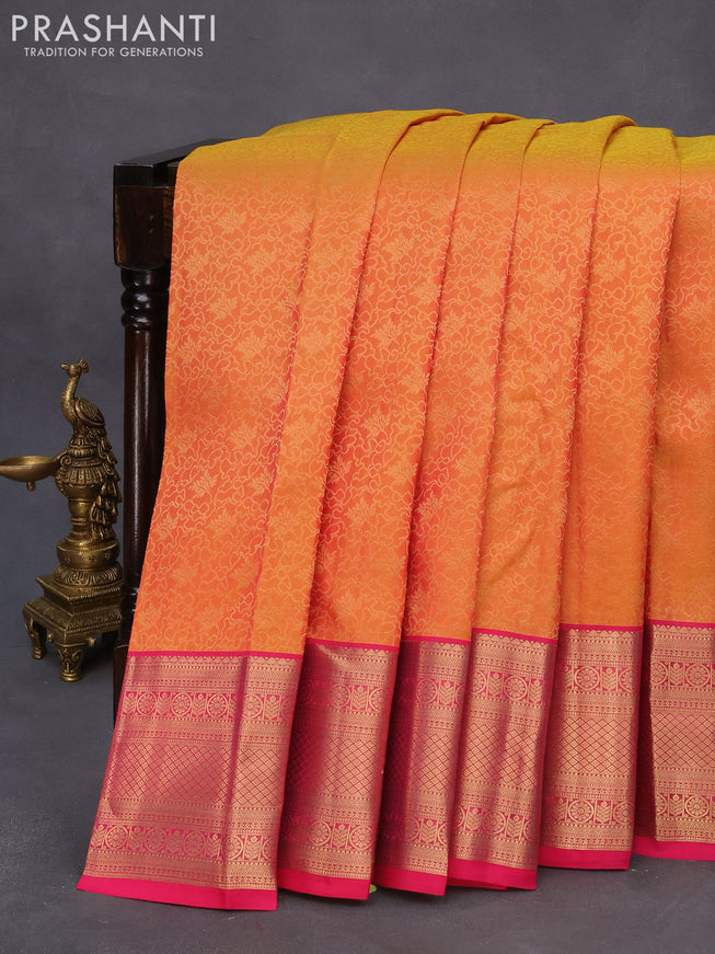 Roopam silk saree dual shade yellowish pink and pink with allover zari weaves and rich zari woven border