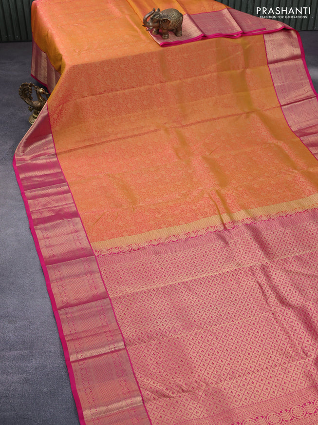 Roopam silk saree dual shade yellowish pink and pink with allover zari weaves and rich zari woven border