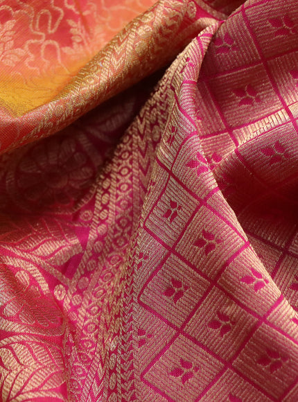 Roopam silk saree dual shade yellowish pink and pink with allover zari weaves and rich zari woven border