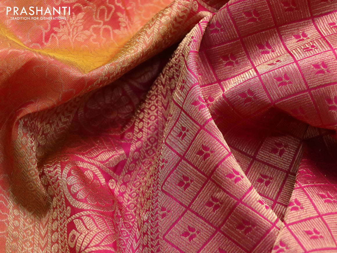 Roopam silk saree dual shade yellowish pink and pink with allover zari weaves and rich zari woven border