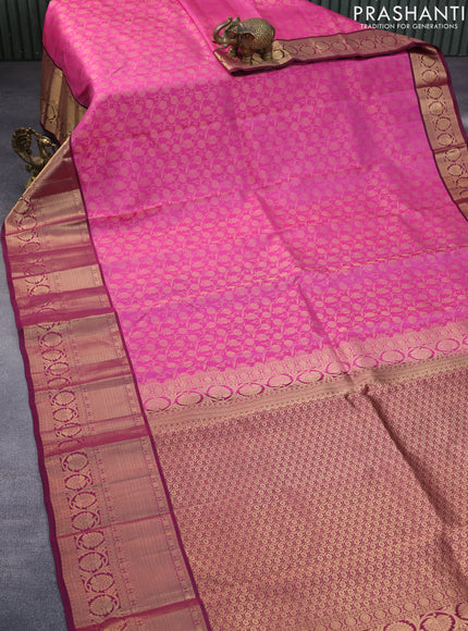 Roopam silk saree pink and dark magenta pink with allover zari weaves and rich zari woven border