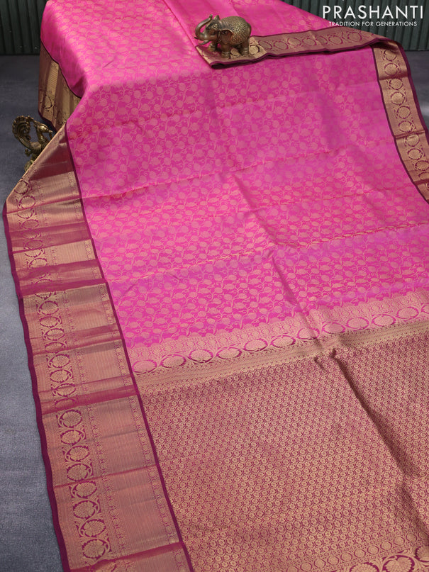 Roopam silk saree pink and dark magenta pink with allover zari weaves and rich zari woven border