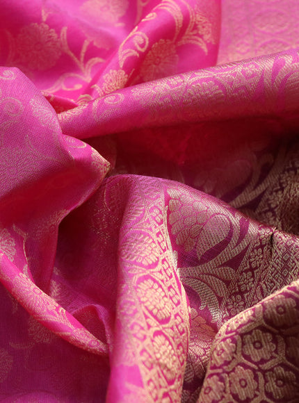 Roopam silk saree pink and dark magenta pink with allover zari weaves and rich zari woven border