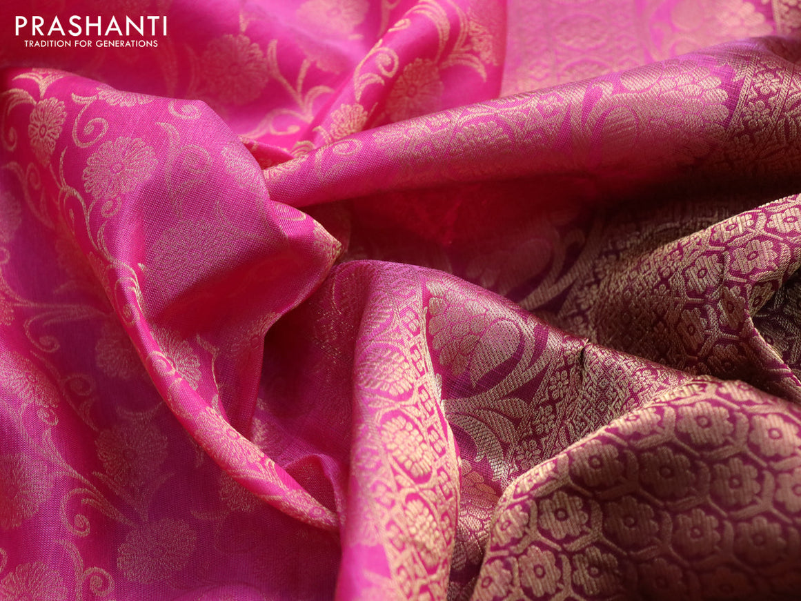 Roopam silk saree pink and dark magenta pink with allover zari weaves and rich zari woven border