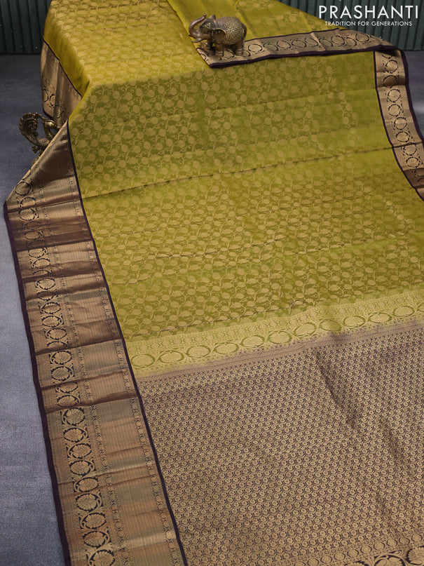 Roopam silk saree mehendi green and deep wine shade with allover zari weaves and rich zari woven border