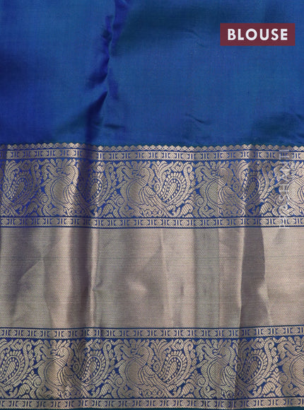 Roopam silk saree royal blue and dual shade of bluish green with allover zari woven brocade weaves and annam zari woven border