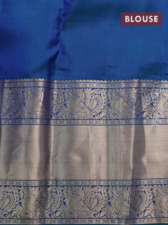 Roopam silk saree royal blue and dual shade of bluish green with allover zari woven brocade weaves and annam zari woven border