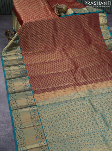 Roopam silk saree maroon and peacock green with allover zari woven brocade weaves and long floral zari woven border