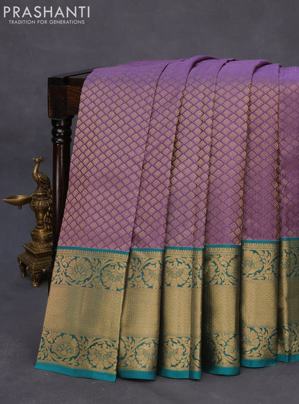 Roopam silk saree violet and peacock green with allover zari woven brocade weaves and long floral zari woven border