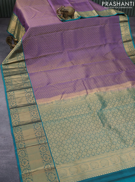 Roopam silk saree violet and peacock green with allover zari woven brocade weaves and long floral zari woven border