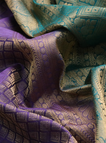 Roopam silk saree violet and peacock green with allover zari woven brocade weaves and long floral zari woven border