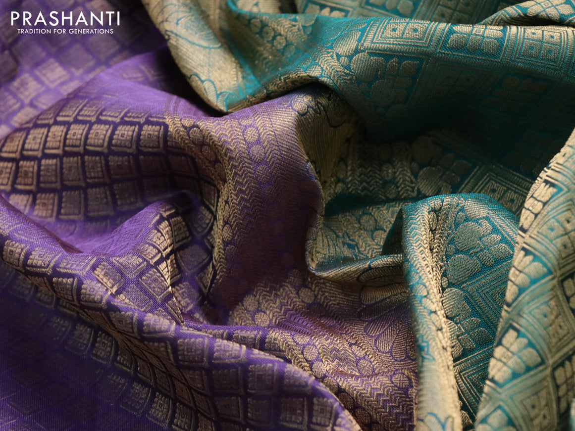 Roopam silk saree violet and peacock green with allover zari woven brocade weaves and long floral zari woven border