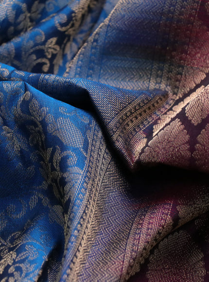 Roopam silk saree peacock blue and dark magenta pink with allover zari woven brocade weaves and zari woven border