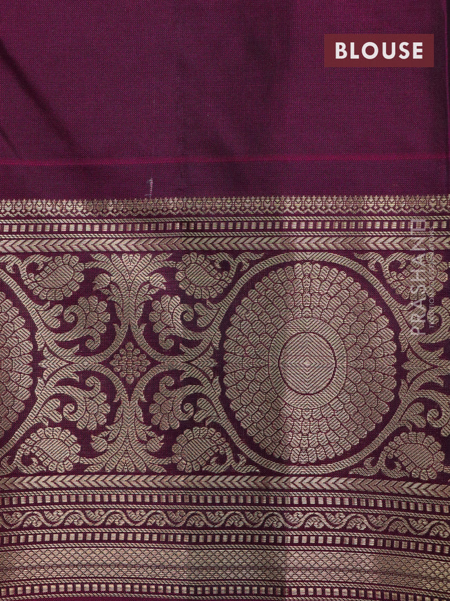 Roopam silk saree peacock blue and dark magenta pink with allover zari woven brocade weaves and zari woven border