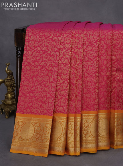 Roopam silk saree pink and mustard shade with allover zari woven brocade weaves and zari woven border