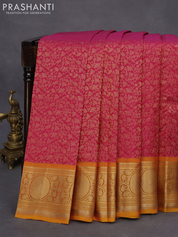 Roopam silk saree pink and mustard shade with allover zari woven brocade weaves and zari woven border