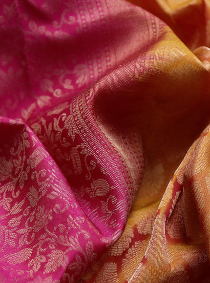 Roopam silk saree pink and mustard shade with allover zari woven brocade weaves and zari woven border