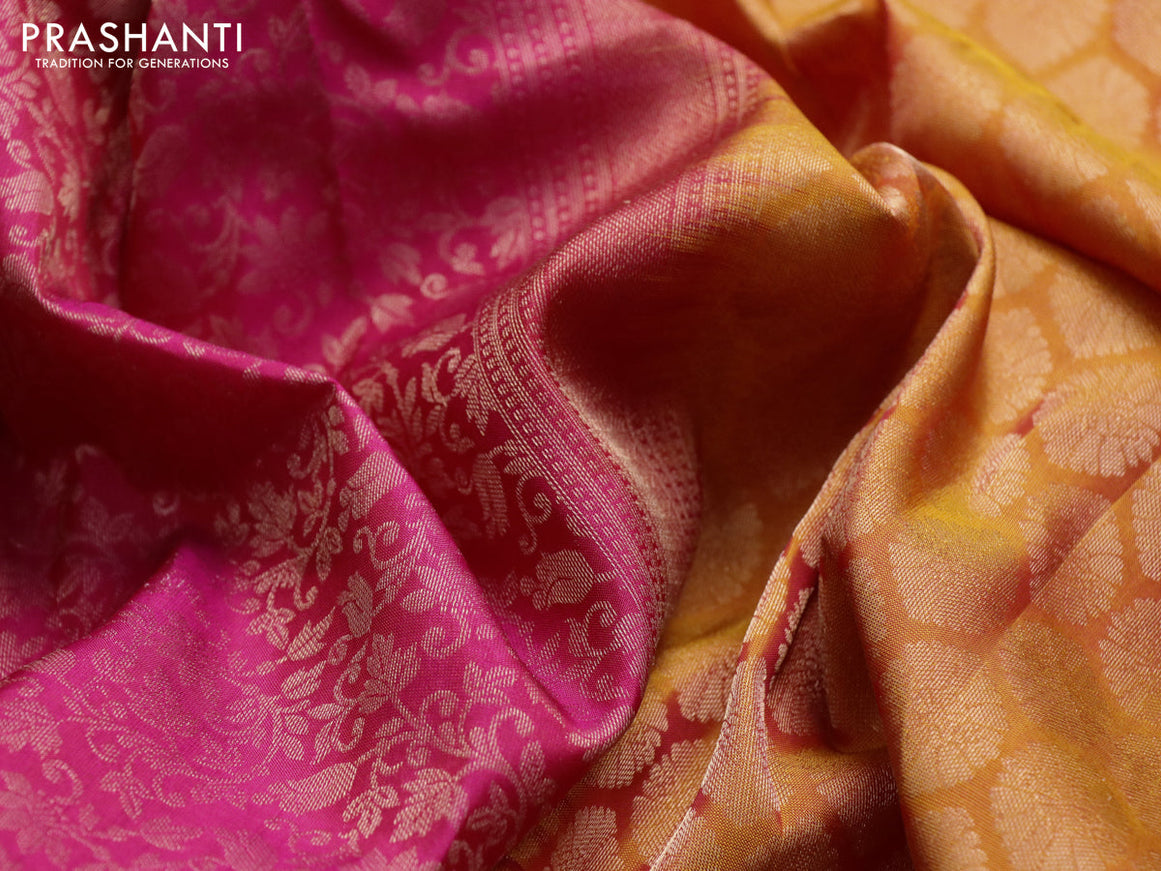 Roopam silk saree pink and mustard shade with allover zari woven brocade weaves and zari woven border