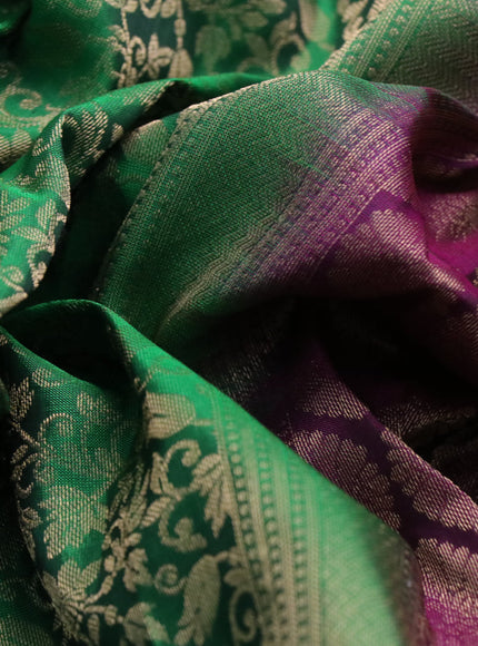 Roopam silk saree green and dark magenta pink with allover zari weaves and rich zari woven border