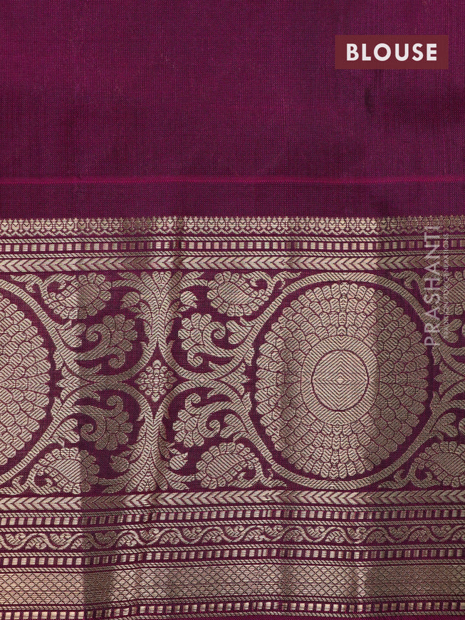 Roopam silk saree green and dark magenta pink with allover zari weaves and rich zari woven border