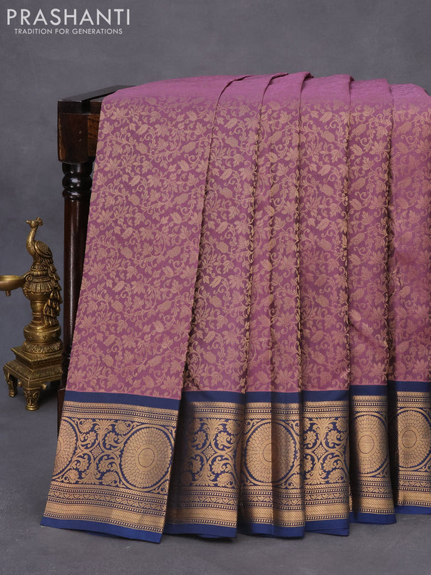 Roopam silk saree pastel purple and dark blue with allover zari weaves and rich zari woven border