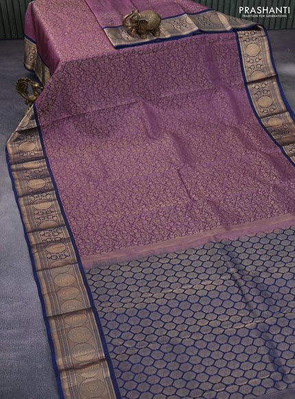 Roopam silk saree pastel purple and dark blue with allover zari weaves and rich zari woven border