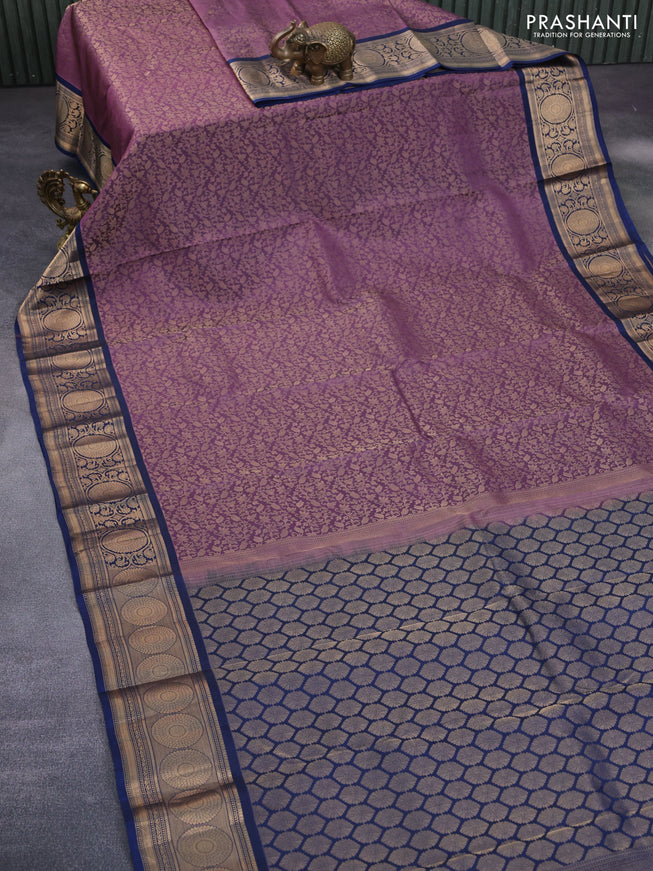 Roopam silk saree pastel purple and dark blue with allover zari weaves and rich zari woven border