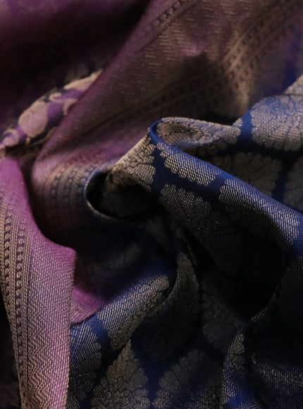 Roopam silk saree pastel purple and dark blue with allover zari weaves and rich zari woven border