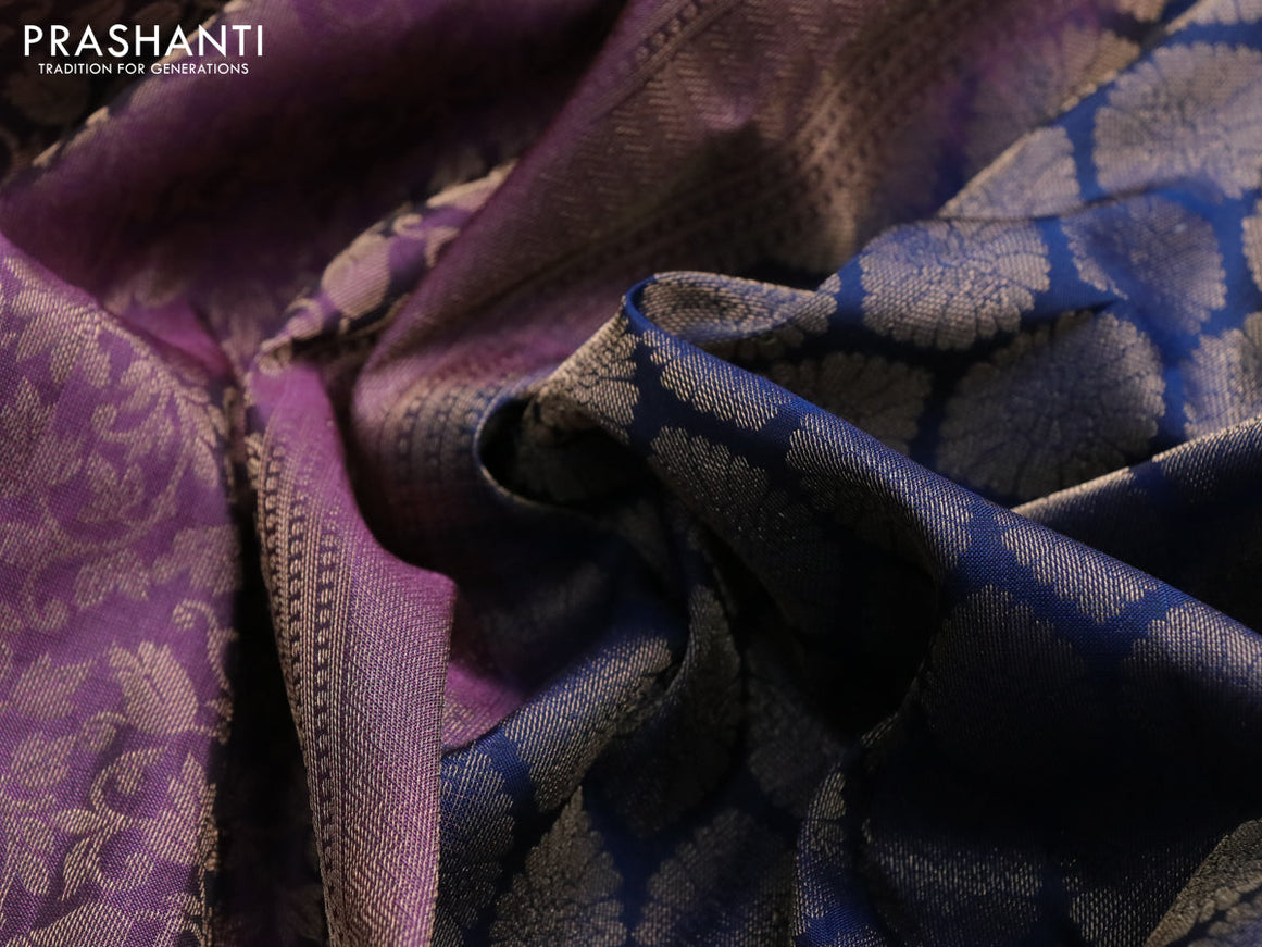 Roopam silk saree pastel purple and dark blue with allover zari weaves and rich zari woven border