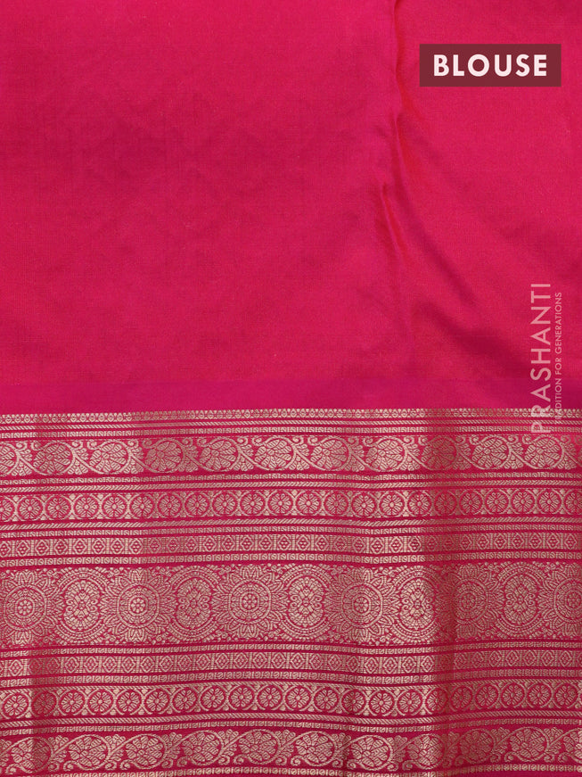 Roopam silk saree dual shade of mustard yellow and pink with allover zari weaves and rich zari woven border