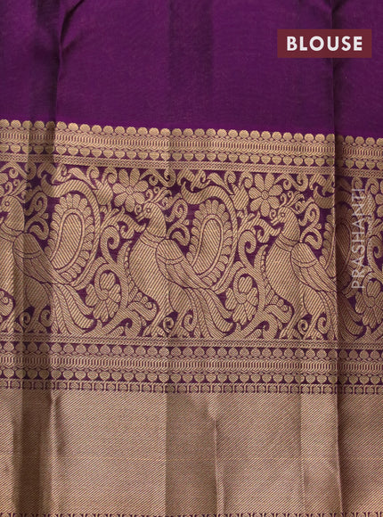 Roopam silk saree green and purple with allover zari woven brocade weaves and long annam zari woven border